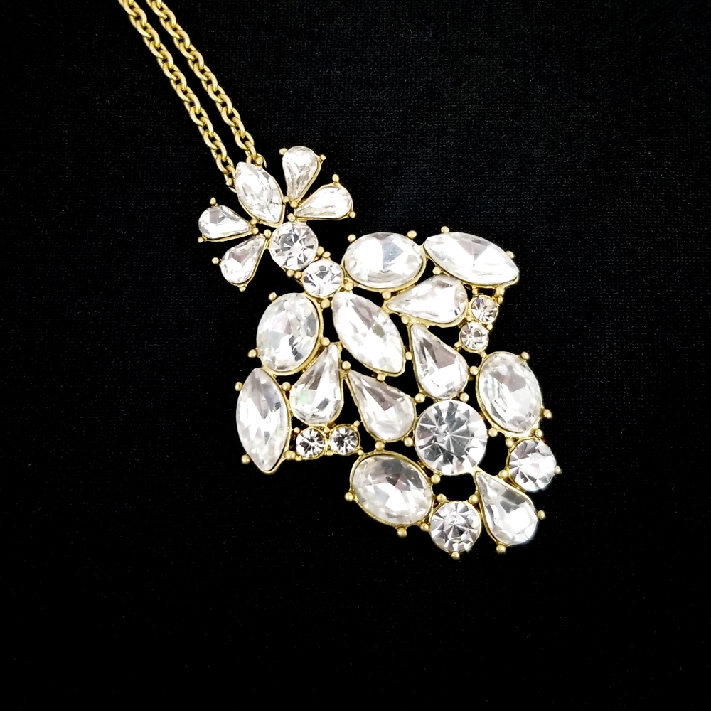 J. Crew Long Gold Tone Bling Rhinestone Necklace